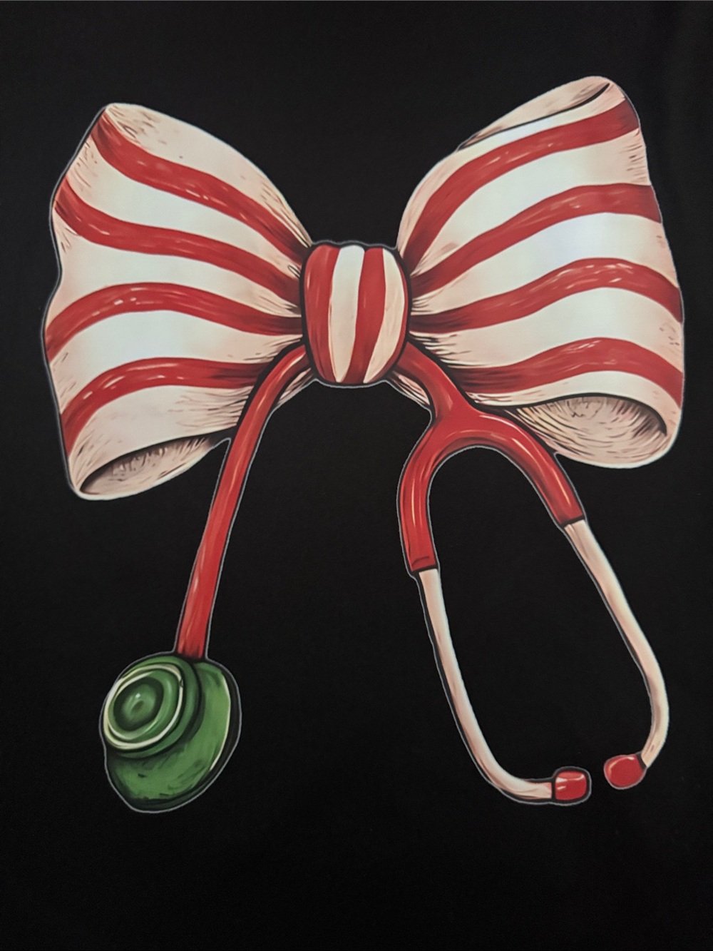 NWOT Holiday T-shirt Large Crewneck with Red & White Bow Stethoscope with defect - Picture 2 of 8